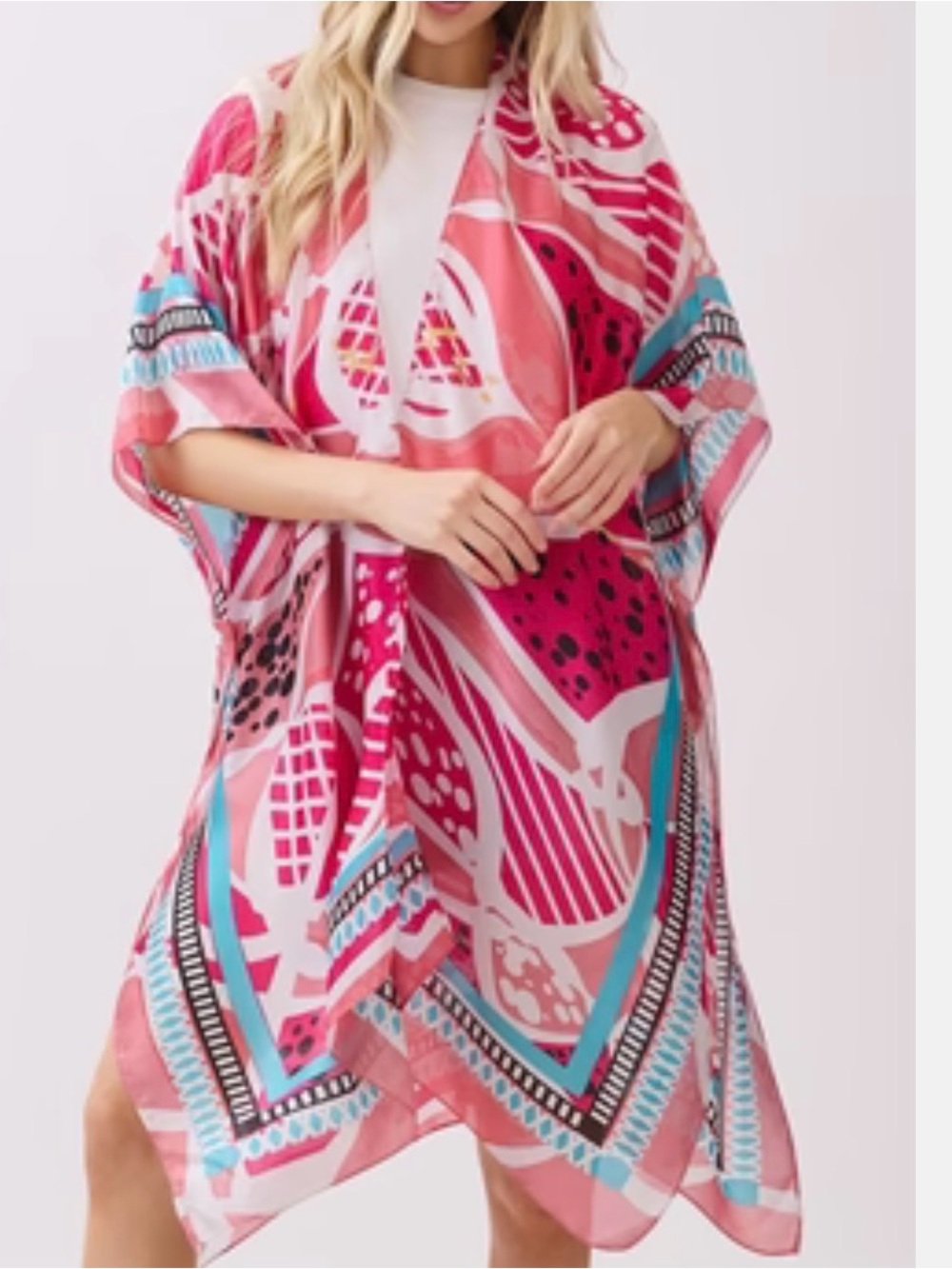 Pink Patterned Lightweight Kimono Wrap one size